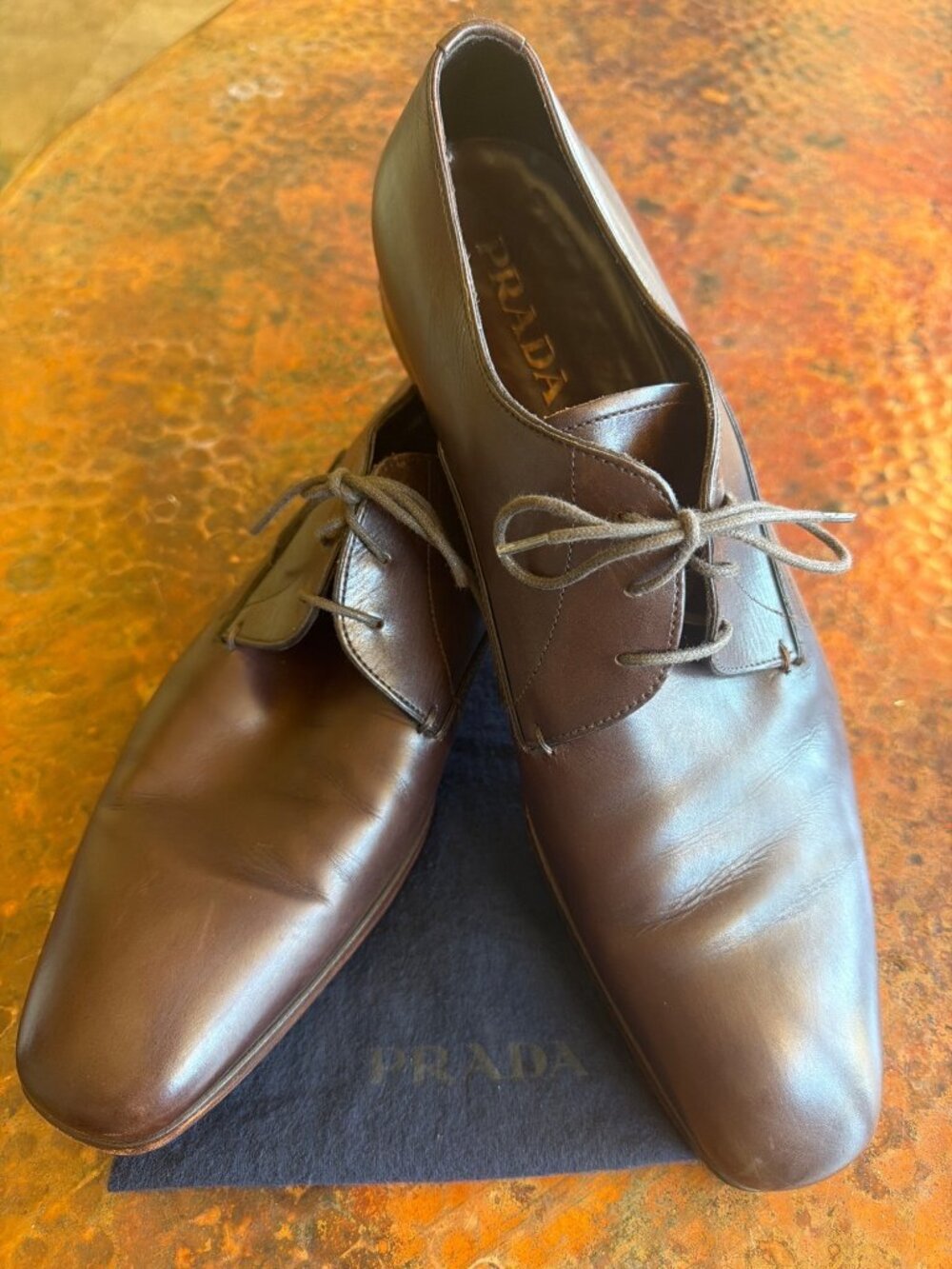 Prada Milano Derby Pointed Brown Men’s Dress Shoes Size 10.5